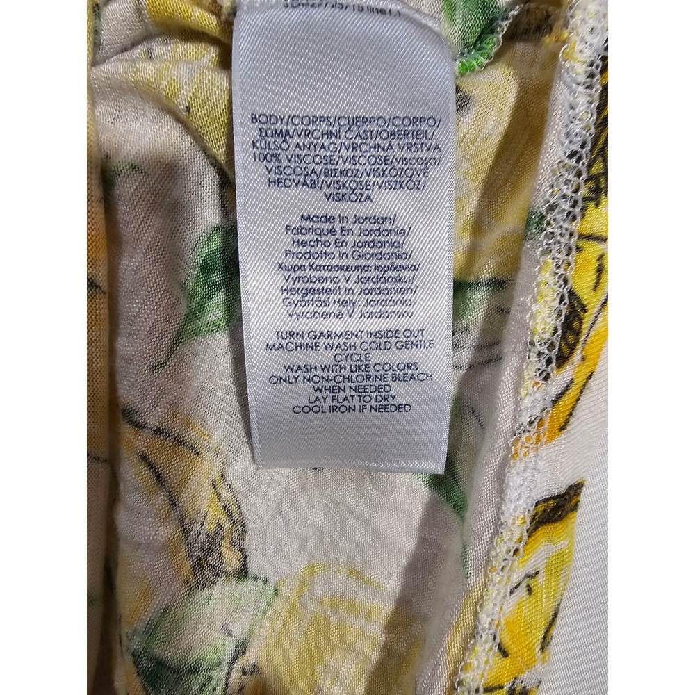 Summer Fruit Lemon Print Chaps Lace Up Blouse Womens Large Yellow White - Picture 4 of 6